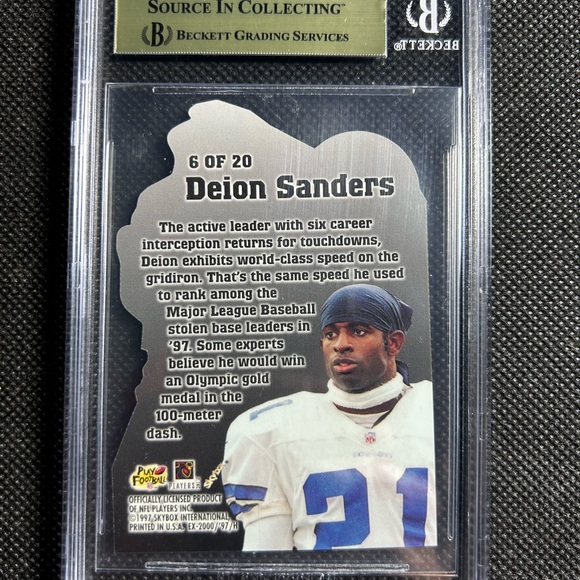 1997 SKYBOX E-X2000 FLEET OF FOOT #6 DEION SANDERS HOF BGS 9.5 GEM MINT COWBOYS - Picture 2 of 2